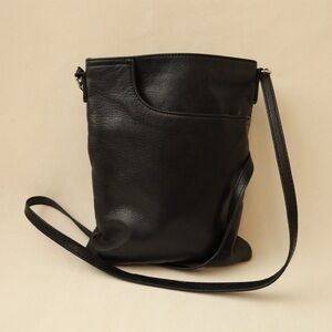 Margot Black Leather Messenger Bag with Pocket Detail EUC Everyday Bag